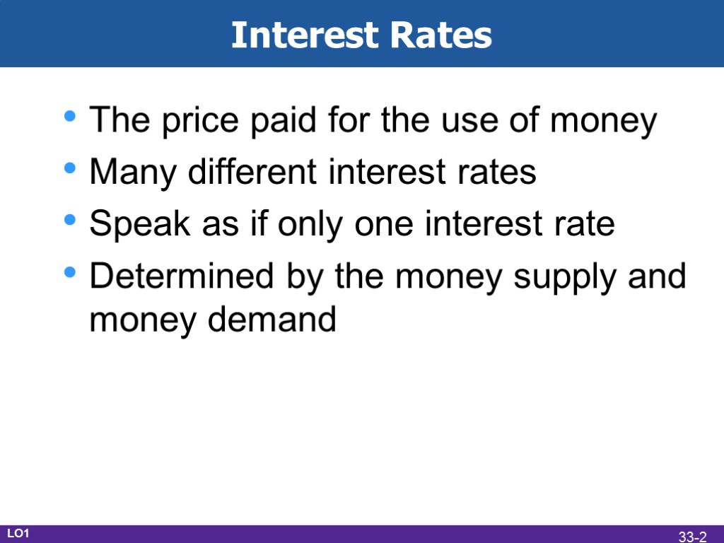 Interest Rates The price paid for the use of money Many different interest rates